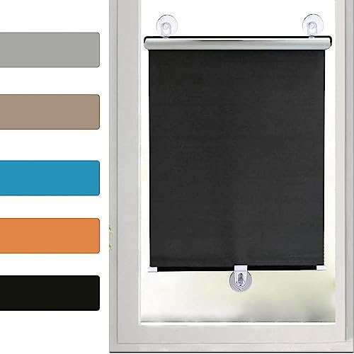 TZYYAO Temporary Blackout roller Curtain,Suction Cup Window Shade,Retractable Sunshade roller blinds,grey 12 sizes,No Drilling,Indoor blackout roller blinds,Black-45×125cm(17.7 * 49.2in)