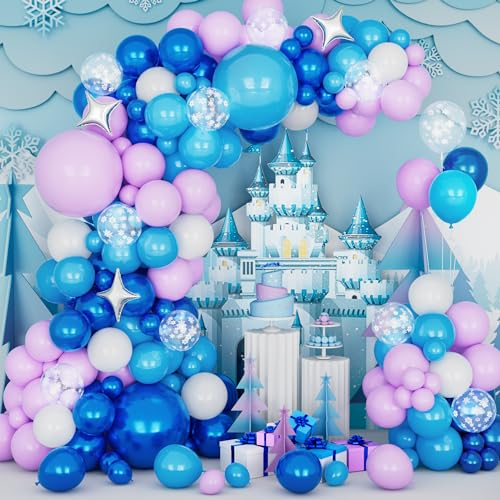 Frozen Ghirlanda Palloncino Kit 143 Pz Arco Palloncini Viola Blu Frozen con Snowflakes Palloncini per Ragazza Compleanno Baby Shower Battesimo Wedding Feste Decorazione