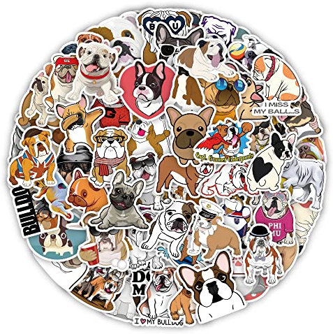 Bulldog Stickers 100 pcs Cute Funny Dog Stickers for Laptop Water Bottle Bicycle Car Luggage Phone Guitar Computer Skateboard,Vinyl Waterproof Cartoon Stickers for Kids Teens Adults