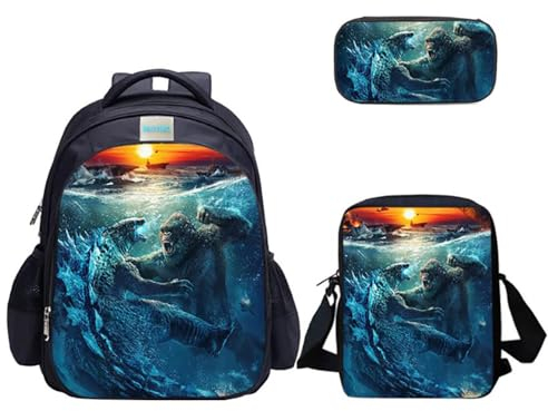 MATMO Juego de mochila y lonchera de dinosaurio para niños, mochila de hombro, estuche para lápices, Godzilla Juego de mochila 23-9, Medio, Dibujos