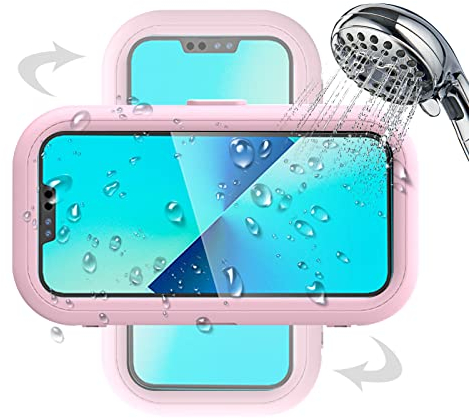 kyaoayo Dusch Handy Ständer, Wasserdicht Handyhalterung Box, 360°Drehbar Handy-Halterungen für Dusche, selbstklebend Handy Wandhaltrung für Badezimmer Küche, passend für Smartphone unter 7 Zoll (Pink)