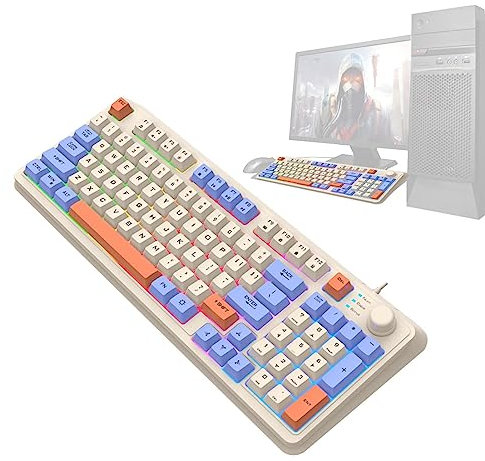 Clavier Lumineux pour Jeux filaires - Claviers d'ordinateur tricolores à 94 Touches, Clavier Filaire K82 Clavier mécanique Lumineux à 94 Touches pour Les Jeux