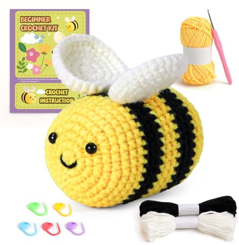 Karsspor Häkelset für Anfänger, Häkel-Starter-Set mit detaillierter Anleitung und Video-Tutorials, komplettes Häkeltier-Set, Häkeln für Erwachsene und Kinder, entzückende Biene