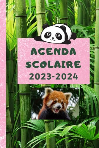 Agenda 2023-2024: thème pandas, intérieur en noir et blanc, avec plages horaires de 7h à 19h, avec illustrations de pandas, 195 pages, format 6x9 po