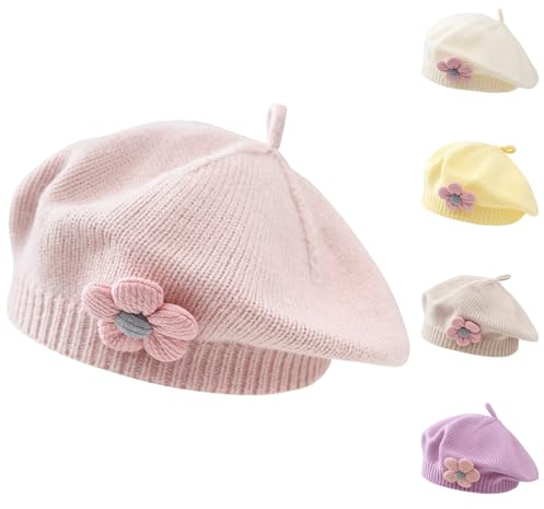 Kunyeah Cappello a Berretto per Bambine Cappello a Berretto Invernale Caldo Toddler Cappello a Maglia in Stile Francese Baby Cute Flower Berets