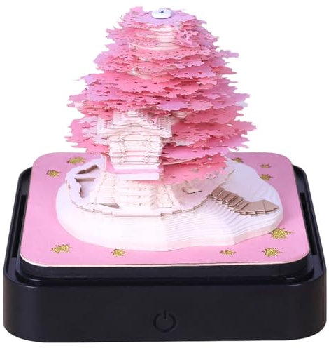 Baumhaus-Papierskulptur-Kalender, 2024 Kalender, 3D-Romantische Beleuchtung, Baumhaus, Sakura-Baum, Papierskulptur, Kreative Geschenke, Tischdekoration B,A