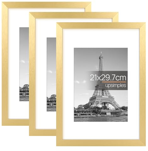 upsimples 3 Pack Bilderrahmen A4, Bilderrahmen Kinderzeichnungen A4,Picture Frame Gold für Fotos, Bilder, Poster