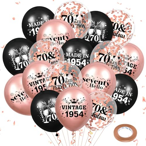 Luftballons 70. Geburtstag 18 Stück Roségold Schwarz 1954 Ballons 70. Party Dekorationen 12 Zoll Konfetti Latex Luftballons Geburtstag Party Deko für Frauen 70. Geburtstag Jubiläum Party
