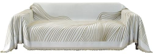 YSTELLAA Sofa Überwurfdecke 4 Sitzer, 180×380cm, Chenille AB Seiten Sofaüberwurf, Sofa Decken Überwurf Universal, Vier Jahreszeiten Sofabezug, Couch Überzug Mit Quaste, Khaki-Curve