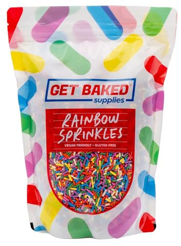 GET BAKED® Rainbow Sprinkles | Genuine American Sprinkles | 1kg | Vegan & Gluten Free | Bake-stable | Funfetti Confetti Cake Sprinkles | Edible Cake Decoration