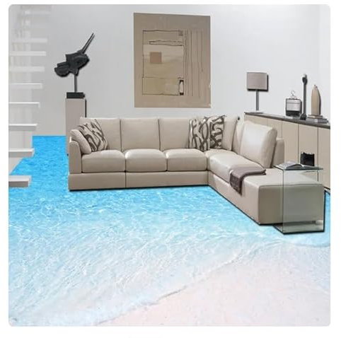 Foto Boden Tapete 3D Strand Meerwasser Wohnzimmer Badezimmer Boden Wandmalereien PVC Selbstklebende Tapete Home Decor*300cmx210cm(118,1x82,7inch)