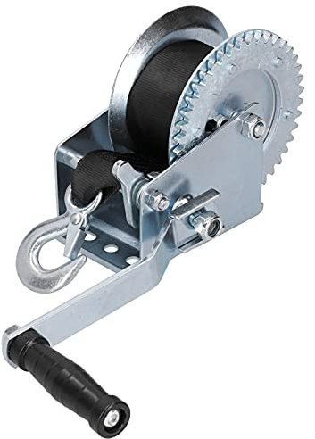 Ejoyous Boat Trailer Winch, 1200LBS Hand Crank Winch with Ratchet and Hook Heavy Duty Manual Strap Gear Winch with 8m Tow Rope, for Car Boat Marine Trailer Caravan
