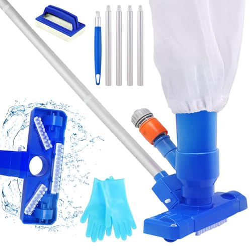 Pool Vacuum Cleaner, Pool Vacuum Cleaner with Pool Skin, 5 Pole Sections and Mesh Bags, Pool Cleaning Kit for Cleaning Ponds of Thermal Pools Above Ground