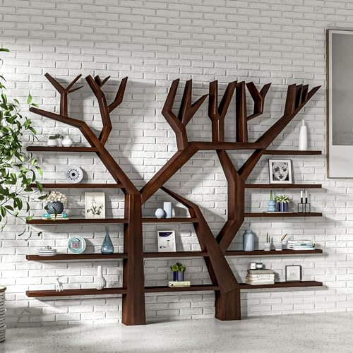 Wall Mounted Tree Bookshelf, Rustic Wooden Bookcase, Floating Storage Rack for Display of CDs,Books, Utility Organizer Shelves for Living Room,Bedroom,Home Office ( Color : Brown , Size : 70.9x7.9x82.