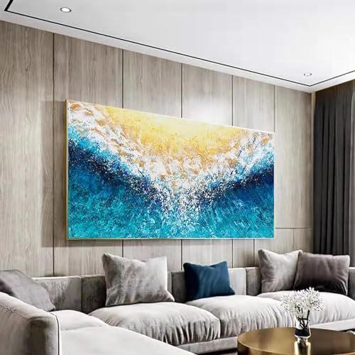 Grande peinture à l'huile sur toile de mer paysage de mer bleue vague blanche décor à la maison paysages marins texturés affiches impressions d'art mural 30x60 cm sans cadre