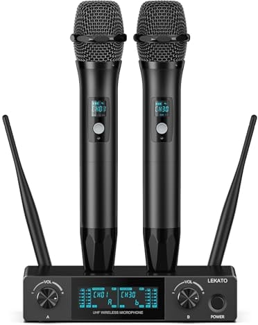 LEKATO Wireless Microphone System, Professional UHF Metal Handheld Mic, Karaoke Mic with Receiver for Church, DJ, Singing, Wedding, Conference Meeting, 200ft