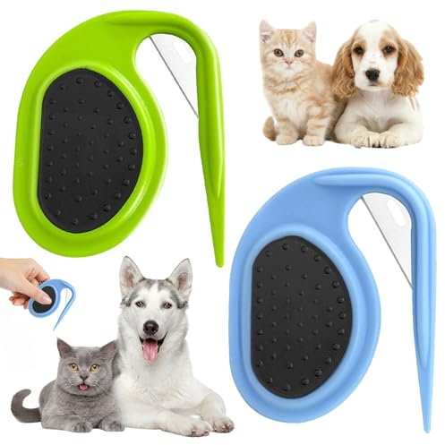 Pet Knotting Comb 2 PCS Entfilzer mit Stahlklinge Knotenkamm Werkzeugm Knotenkamm Haarentfernungswerkzeug Entfilzungswerkzeug für Hunde Entfilzungsmesser Katze - Blau+Grün