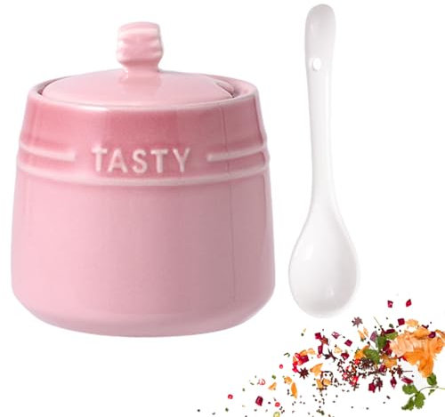 SSWH Sucrier en Porcelaine avec Couvercle et cuillère, Petit Pot à thé en céramique, café, Sucre, récipient d'assaisonnement de Cuisine, Costume pour café Bar Maison(Size:9.7X8.5CM,Color:D)