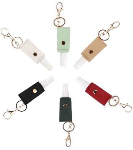 WUMUZAI 6 Pack Keychain Alcohol Spray Bottle, Mini Travel Size Spray Bottle 30ml, Portable Refillable Hand Sanitizer Case Holder, Empty Small Perfume Spray Bottle for Water Soap Lotion, A