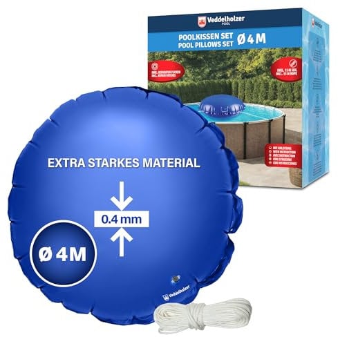 Veddelholzer Coussin de piscine rond XXL Ø 4 m avec corde de fixation de 15 m et kit de réparation Coussin d'air pour couverture de piscine Accessoire parfait pour la couverture de toit en hiver et