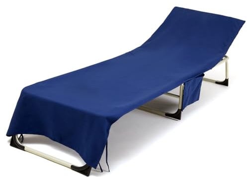 Treer Beach Chair Cover Towel, Solid Color Beach Towel, Portable Beach Sunbed Towels, Sun Lounger Towels with Pockets, Microfiber Towel for Beach Garden Vacation (75x210cm,Navy blue)