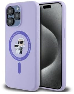 CG MOBILE Karl Lagerfeld Silicone Karl&Choupette Heads Ring kompatibel mit MagSafe Hülle für iPhone 15 6.1 (Lila)