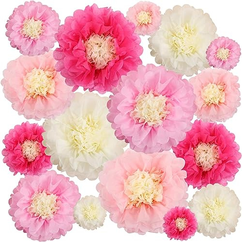 EVERMARKET 16 Stück mehrfarbige Papierblumen, Seidenpapier, Chrysanth-Blumen, Basteln, für Geburtstag, Wanddekoration, Hochzeit, Hintergrund, Kinderzimmer, Wanddekoration
