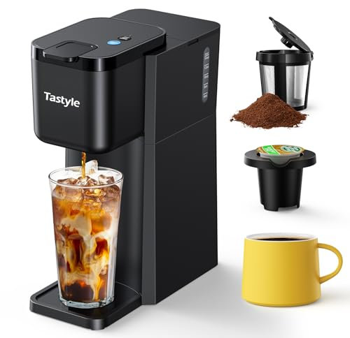 Single Serve Hot and Iced Coffee Maker, Single Cup Coffee Maker for K Cup and Ground, Beer Sizes 6-14 oz with Recipe Book, for Home, Travel, RV, Office and Dorm,