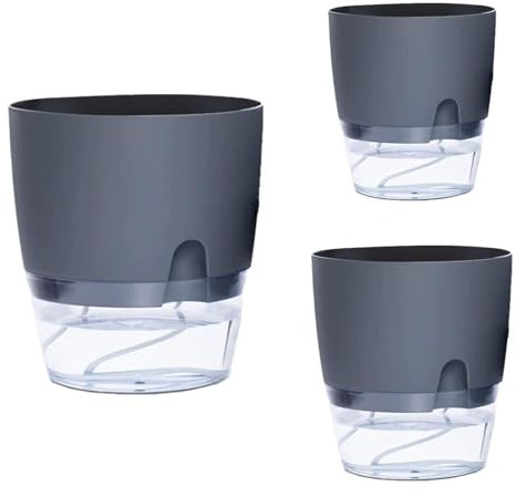 Selbstbewässernde Pflanzgefäße - Kräutertopf Plastik Mit Selbstbewässerung Und Wasserspeicher | Kräutertopf Küche Set | Blumentopf Grau | Wasserspeicher Für Frische Küchenkräuter