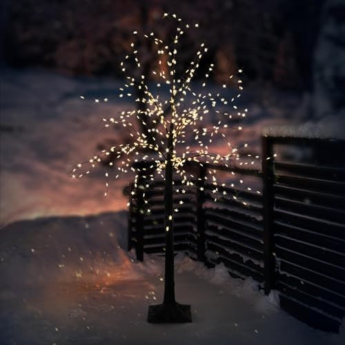 ECD Germany Arbre 150 cm avec 600 LED Blanc Chaud, Arbre de Noël Artificiel, Arbre Lumineux avec Lampes en Forme d'Étoile, Arbre Décoratif pour Noël, Branches Flexibles, pour Intérieur/Extérieur IP44