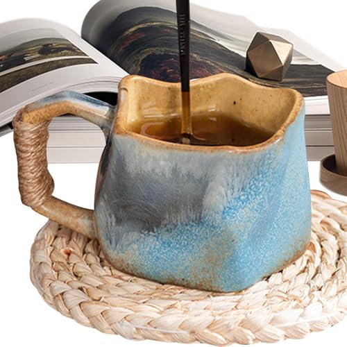 Fellflying Stoneware Coffee Mugs - 250ml Ceramic Mug Irregular Shape Coffee Cups,Portable Water Cup Aesthetic Mug for Coffee Tea Juice Hot Ice Drink Milk Home Party