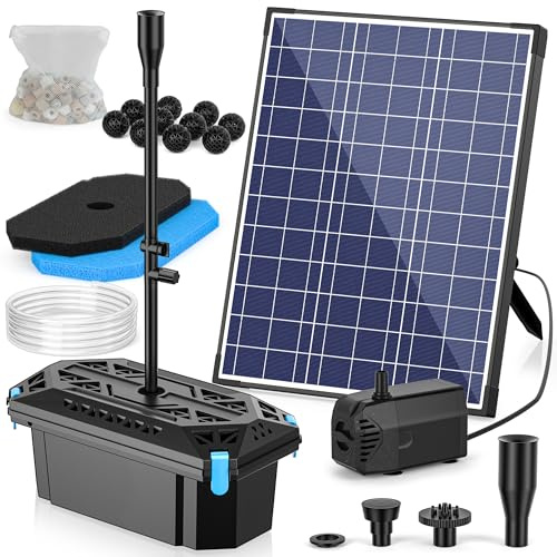 NFESOLAR Teichfilterbrunnen, 20 W Solar-Filterbrunnen mit 120 GPH Tauchpumpe, 5 m langes Kabel, 2 m Schlauch für Outdoor-Koiteich, Fischtank und Gartenwasserspiele N3322