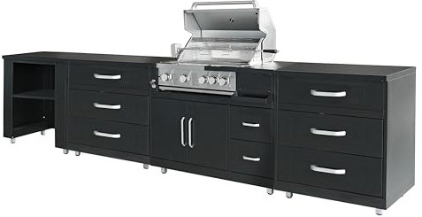 Oviala Outdoor Küche Stahl 4-teilig mit Grill