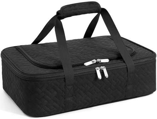 Insulated Casserole Carrier - Rectangular Texture Portable Casserole Carrier for Hot or Cold Food Lunch Tote Warmer or Cooler Bag, Lasagna Lunch Bag for Parties- Fits 9 x 13 Baking Dish-Black