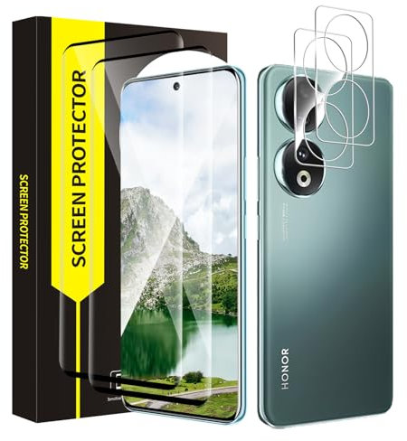 VSEER 2 + 2 unidades de protector de pantalla para Honor 90 5G, cobertura completa 3D, cristal protector de pantalla con protector de cámara, resistente a los arañazos, ultraresistente, antipolvo