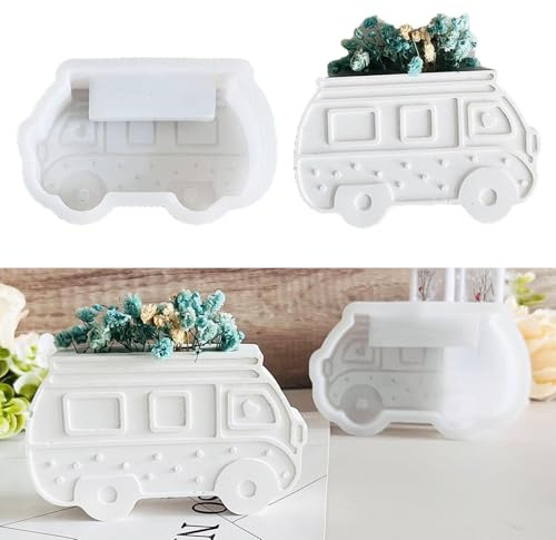 Silikonformen Gießformen Bus, 3D Camping Bus Silikonform Kerzenhalter Bus Gießform Zum Gießen Gießformen Silikon Zug Silikonform Vase Gießform Kerzenhalter für DIY Kerzen Gips Vase (B)