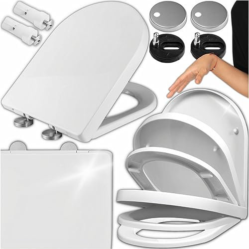 Asato Toilettendeckel mit Absenkautomatik - WC Sitz D Form aus Hartplastik - Toilettensitz Familie Absenkbarer mit Quick-Release - Klodeckel mit Montagesatz - Schraubenabstand 6-22 cm