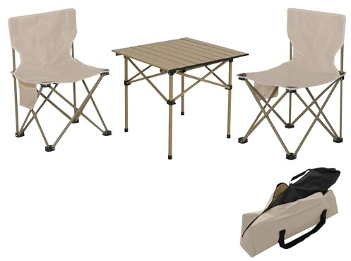 Mendler Campingset HWC-N50 Metall - weiß | Tisch, 2x Stuhl, Klappstuhl, Anglerstuhl, faltbar