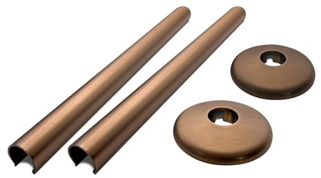 200mm Brushed Bronze Snap On/Retro Fit Sleeve Cover & Collar Sets | Radiator & Towel Rail Snap-On Cover Set, Plastic Collar & Alloy Sleeve. Pair, For 15mm Pipe