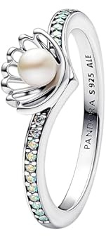 Pandora Disney 193654C01 Women's Ring with Treated Freshwater Cultured Pearl and Ariel Shell Ring Size 48
