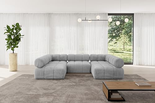 ALTDECOR Modulares Sofa Ecksofa in U-Form Corner modular Sofa Eckcouch Couch Wohnlandschaft Cauchsofa Polstersofa Garvo-U1-285x190x70 cm Hellgrau