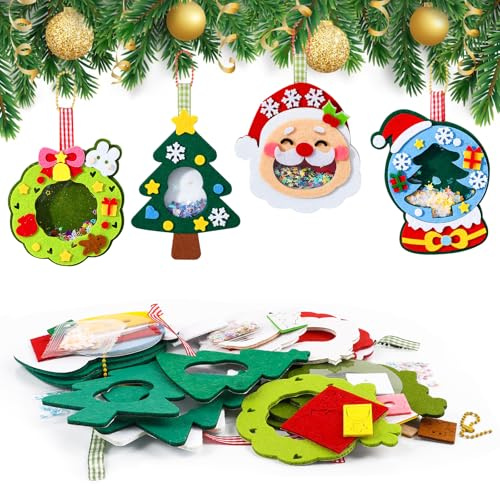 LOMIMOS 4 Pcs Kit Loisirs Creatifs Noël,Couronne Suspendue en Feutre de Père Noël Couronne d'art Festifs Ensemble d'Artisanat Décoration pour Porte Chemine Fenetre Arbre