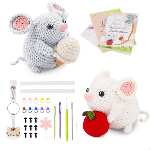 mongtsamz Häckel Kit für Anfänger, Tiere Häkelset für Anfänger Kinder mit Garn Anleitung Häkelnadel-Set DIY Geflochtene Crochet Set Häkeltiere Häkel Set für Beginners Erwachsene, 1 Stück