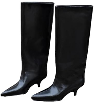 WXDTW Stivali alti al ginocchio da donna, stivali alti al ginocchio con tacco a gattino per le donne alla moda casual a punta stivali lunghi al polpaccio largo, Nero , 40 EU