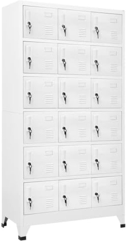 Runheo Schließfachschrank mit 18 Fächern, Metall Grau 90x40x180 cm, abschließbare Türen für sichere Aufbewahrung, Robustes Büro-Spind-Lagerregal