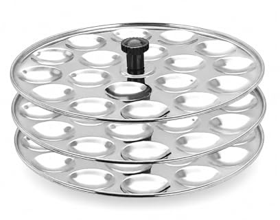 Stainless Steel Mini Idli Maker Stand, 3-Tier Steamer Plates, 54 Cavity Cooking Set, Silver