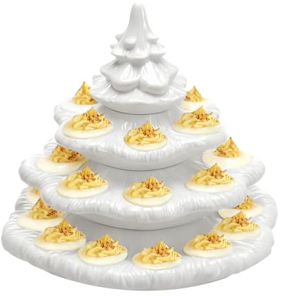 xowwyue Bandeja De Huevos Rellenos, 4 Capas En Forma De Arbol De Navidad Vajilla para Fiestas, Platos para Huevos Rellenos con 26 Agujeros, para Reuniones Navideñas Pascua Boda Barbacoa Fiestas Al