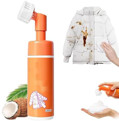 Dry Cleaning Agent with Brush Head for down Jacket, One Wipe to Cleaning Wash Free Spray, Down Jacket Detergent, Multi-purpose Stain Dry Cleaner Rinse-Free, Reusable & Convenient (1pc)