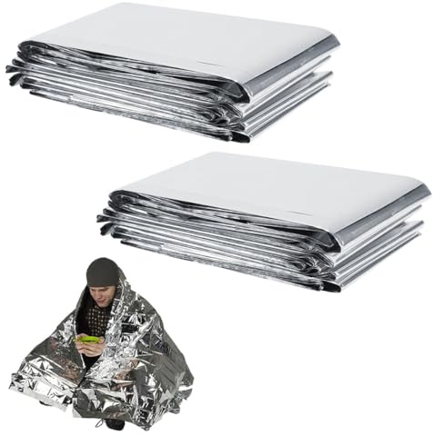 YIPFEN 2 Stück Rettungsdecke Reißfest & Wasserdicht Erste Hilfe Decken Wärmedecken für Outdoor Wandern Überleben Skifahren (130 * 210cm)