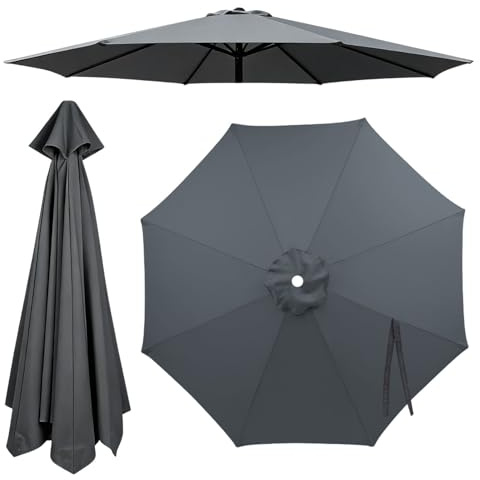 Ersatzbezug für Sonnenschirm 8 Streben, Sonnenschirm Ersatzbezug 2m, 2.7m, 3.0m, 4.0m, UV-Schutz & Wasserdicht, Polyester Schirmbezug für Garten, Terrasse, Balkon, Strand(Grau,3.30m/11ft)